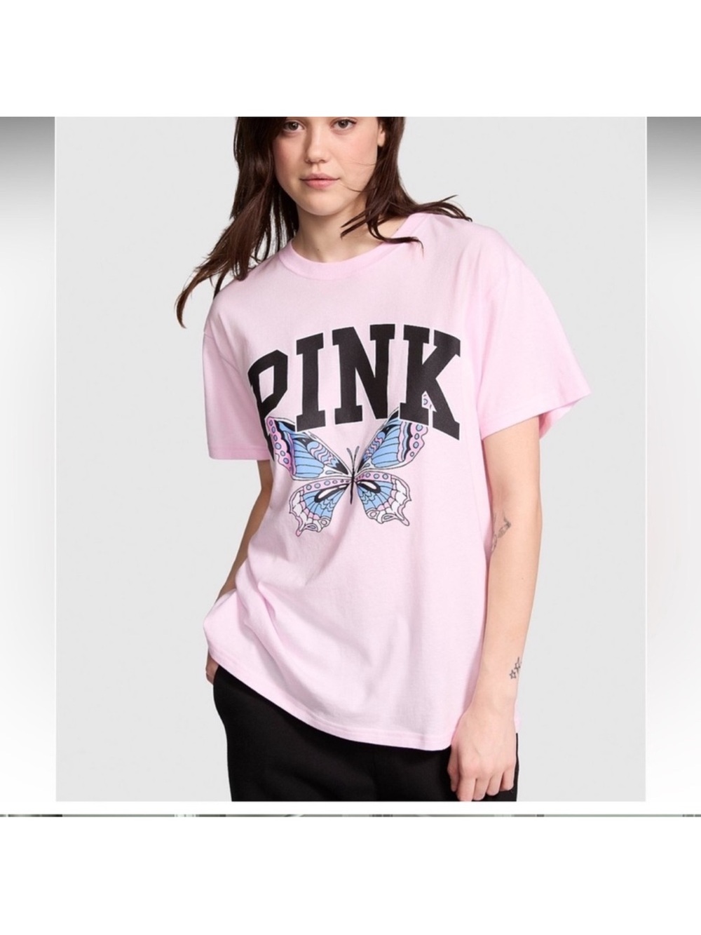 Pristine Victoria’s Secret PINK Butterfly Campus Tee Pink Tulip Medium Y2K
